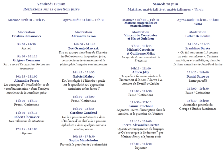 Colloque du Groupe d'Études sartriennnes en Sorbonne - vendredi 19 juin, samedi 20 juin 2026